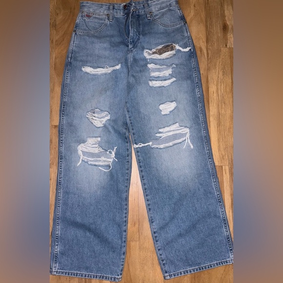 Wrangler X Fender Destroyed Loose Mom Jeans Pants 90s Western Festival Ripped 29 - Picture 5 of 14